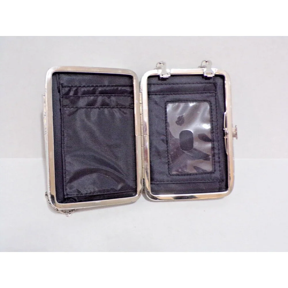Crossbody Rhinestone‎ Silver Heart Change Credit Card ID Pouch Chain Strap Snap